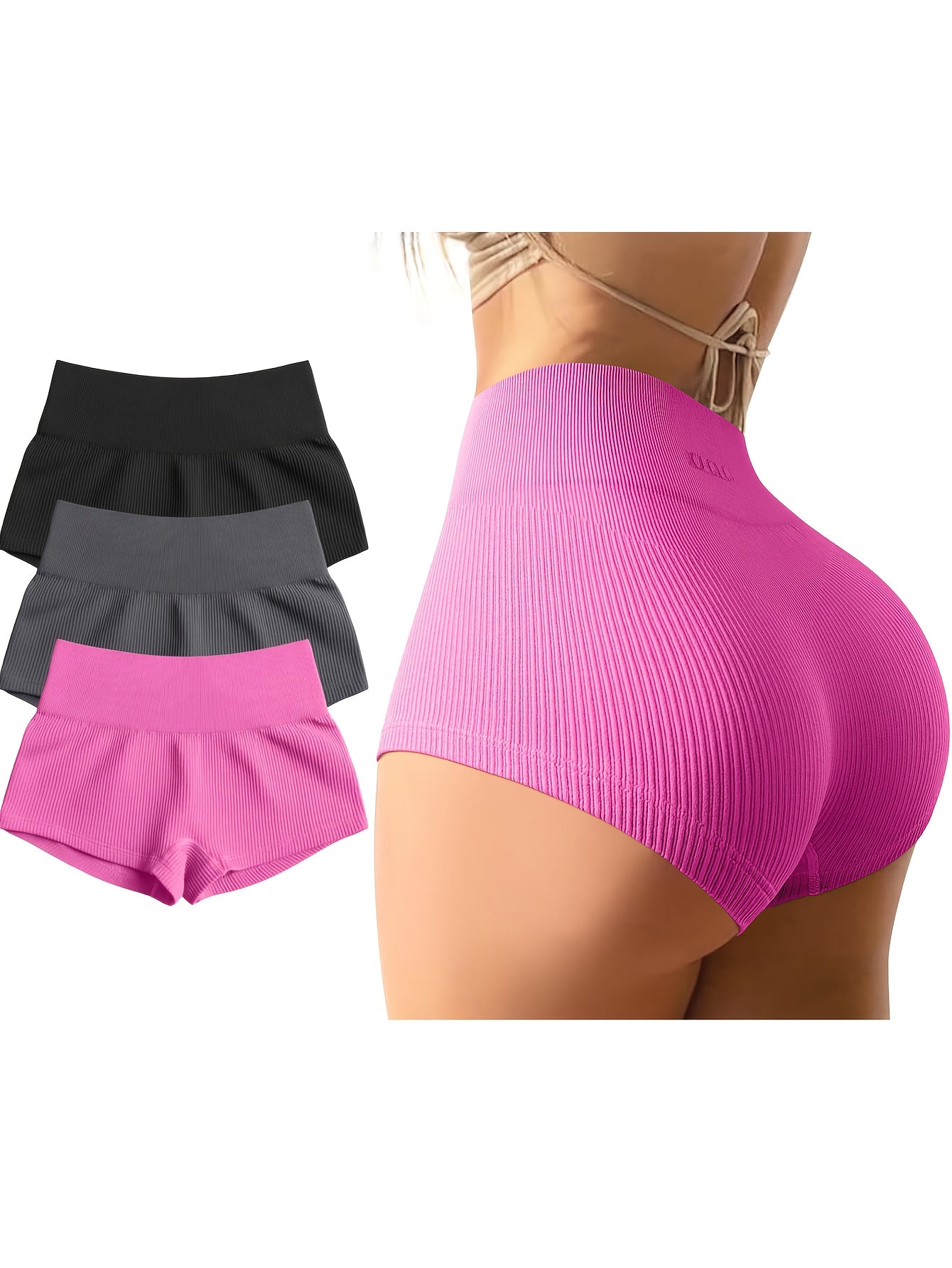 Women'S 3pcs Yoga Shorts, High Waist Sexy Workout Shorts