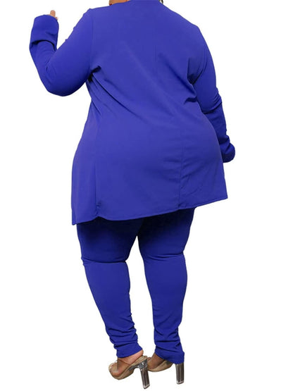 Plus Size - Plus Size - Plus Size Women'S Suit Jacket, Long Pants Two-Piece Set, Fashionable Casual Suit Set