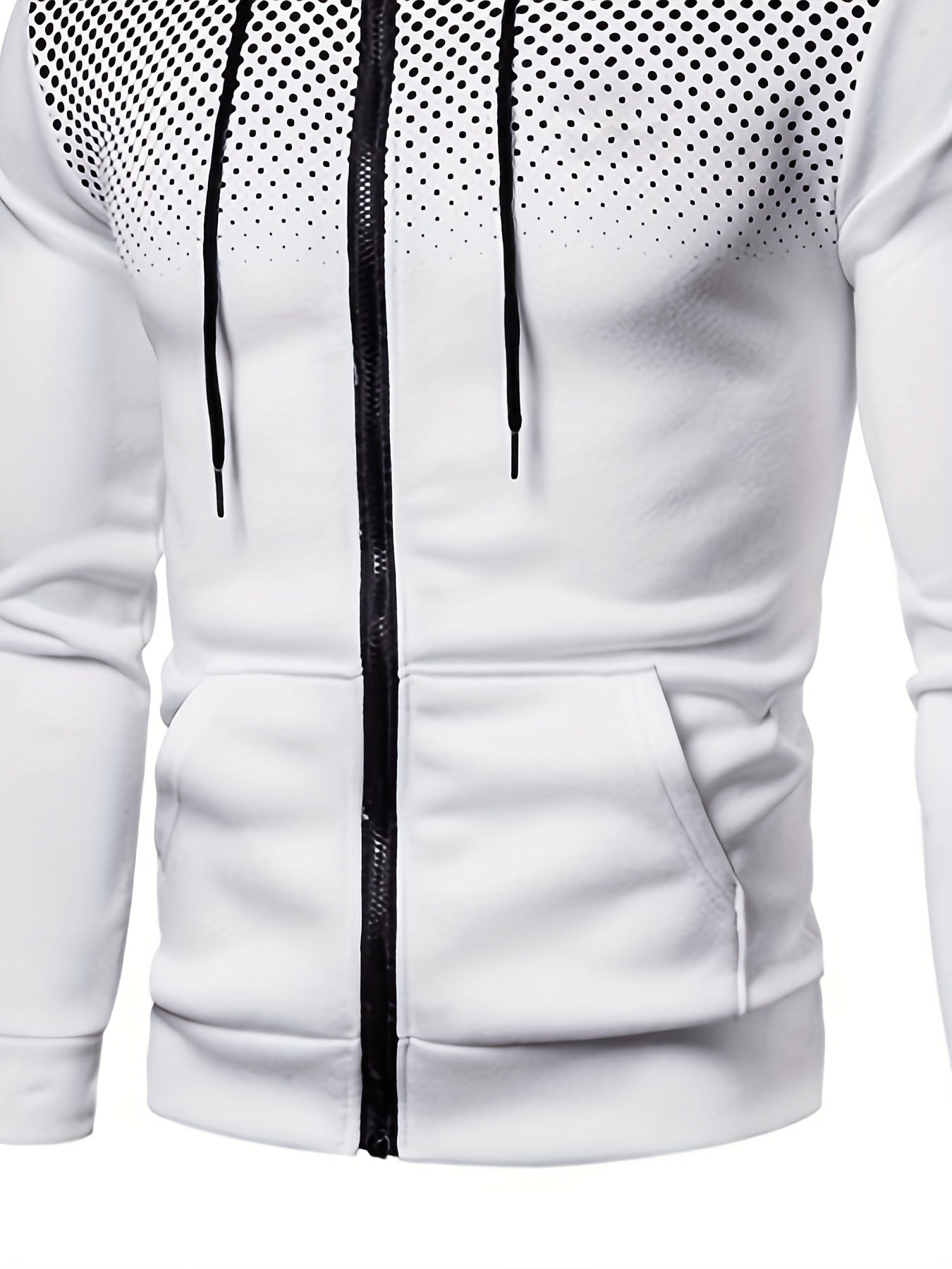 Men's Polka Dot Printed Hooded Jacket, Hooded Jacket with Zippers and Pockets, Men's Winter and Autumn Casual and Sporty Fashion