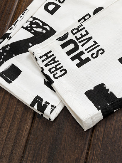 Men'S Slim-Fit Streetwear Straight-Leg Jeans with Bold Letter Print - Black & White Casual Denim Pants for All Seasons, Comfortable and Stylish, Street Style Pants|Sleek Jeans|Durable Denim