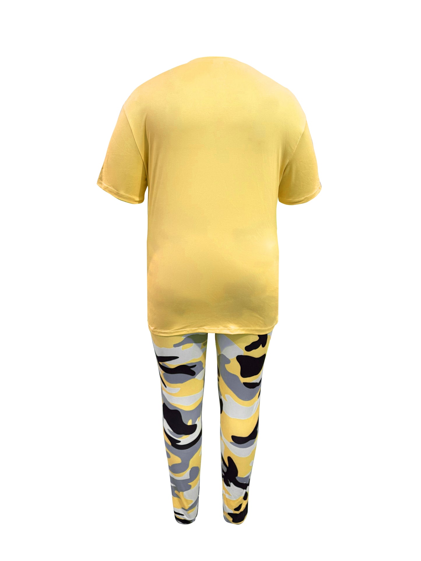 Plus Size - LADIES' Plus Size Daily Fashion Casual Set: Letter Print Crew Neck Short Sleeve T-shirt + Camouflage Long Pants With Pockets