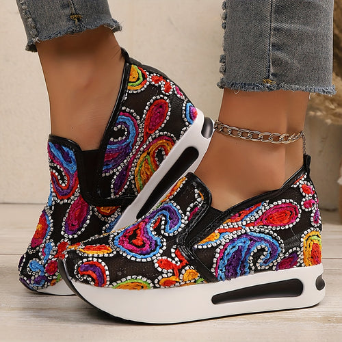 Five-color Floral Wedge Sneakers, Women's Embroidered Printed Comfortable Casual Sneakers, Suitable for All Four Seasons, Women Shoes