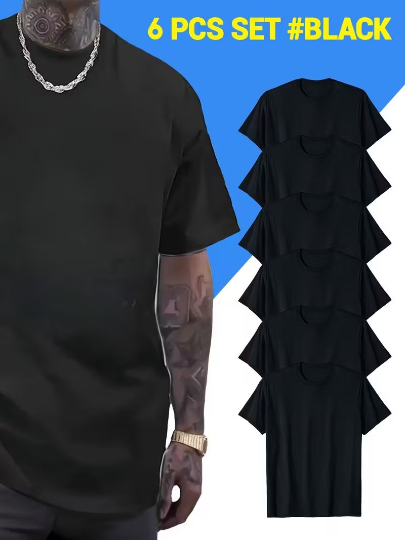 6-Pack Big & Tall Men's T-Shirts - Soft Cotton Crew Neck Casual Tees for Plus Size