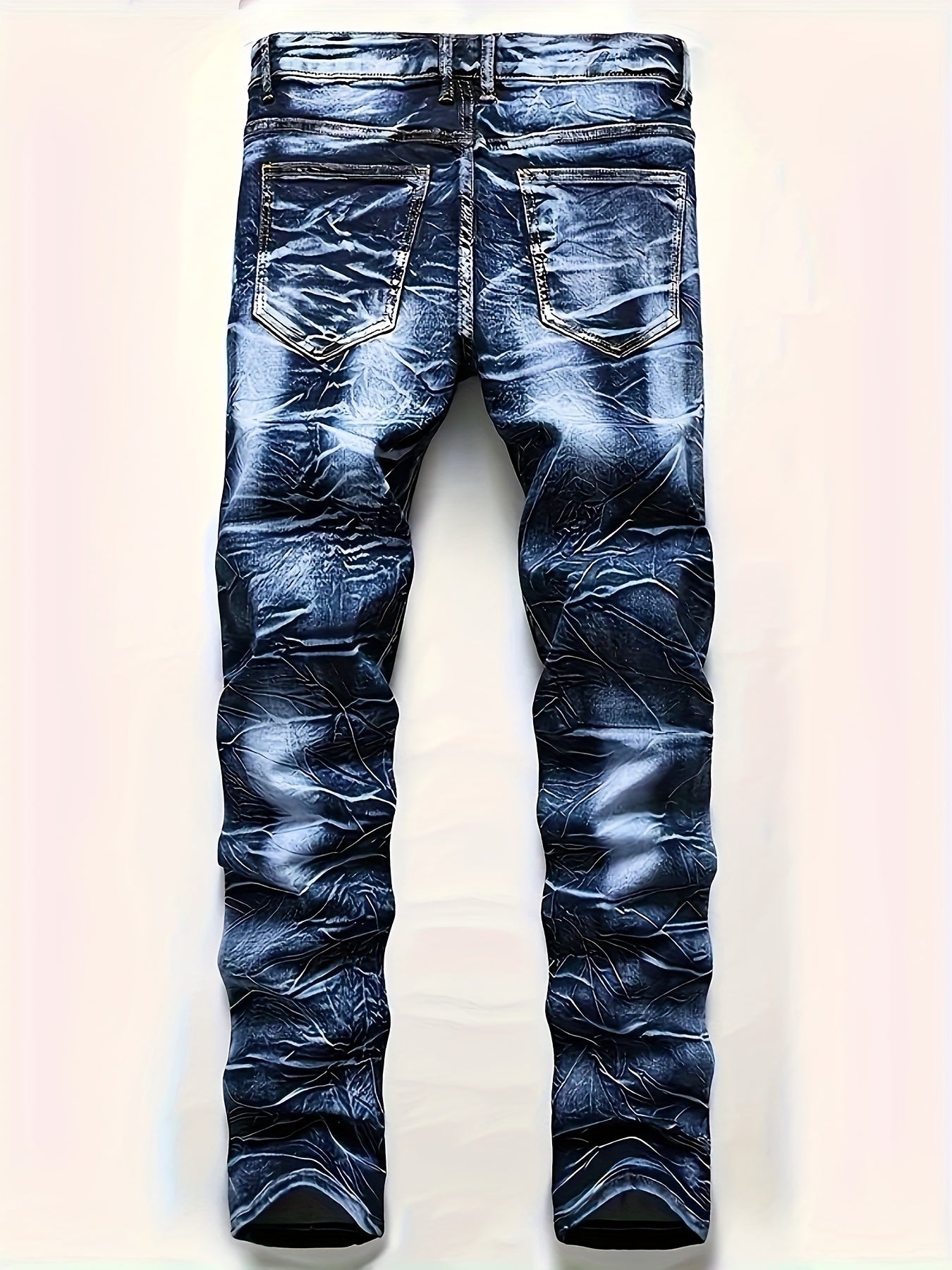 [HME] New Men's Slim-fit Straight Jeans for All Four Seasons, A Major Release for Spring And Autumn 2025, Featuring Floral And Lightning-washed Durability. Slim-fit Casual Pants, Versatile Korean Style Trendy Long Pants for Men's Outdoor Wear