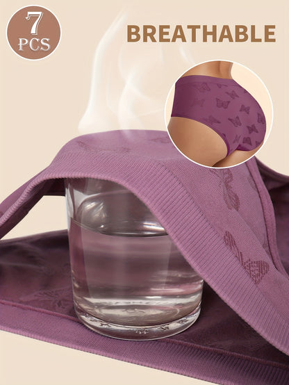 Set of 7 Women'S Low-Rise Briefs Featuring a Butterfly Design, Soft And Comfortable, Sexy And Breathable, Suitable for Various Daily Occasions