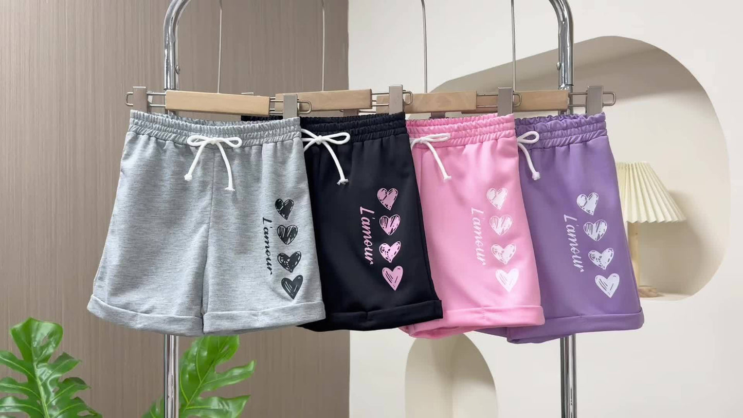 4pcs Girls' Summer Shorts with Heart Print & Bow Front - Non- Bow Tie Waistband, Machine Washable Casual Shorts Suitable for, Playdates, Casual Attire - Spring/Summer Outfits for to, Perfect for Outdoor