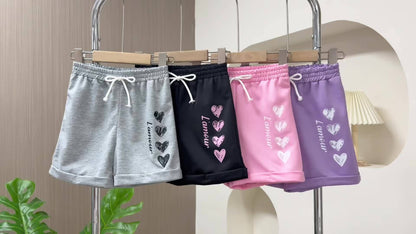 4pcs Girls' Summer Shorts with Heart Print & Bow Front - Non- Bow Tie Waistband, Machine Washable Casual Shorts Suitable for, Playdates, Casual Attire - Spring/Summer Outfits for to, Perfect for Outdoor