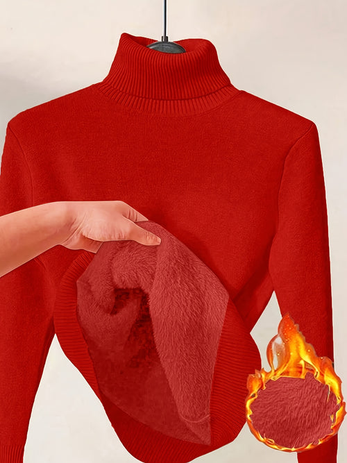 White High-neck -lined Pullover - Thick Lining for Soft Warmth in Winter, Classic Design for Effortless Style, Suitable for Layering or Wearing Alone, Ideal for Cold Weather and Office Wear.