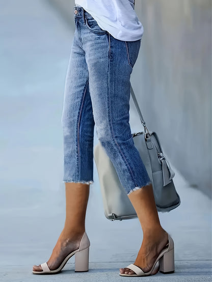 Women'S Denim Shorts, Mid-Length Pants, Fashionable Retro Slim-Fit Stretch Jeans, Women'S Tight-Fitting, Comfortable Women'S Denim Mid-Length Pants, Capri Pants