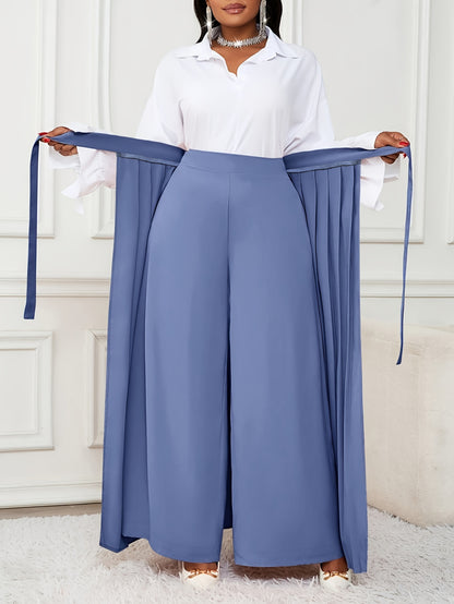 Plus Size - Plus-size Women'S Pants With Elegant Pleats, Removable Design, Two-way Wear, Straight-leg Style, Retro Chic, Casual, Suitable For All Seasons Throughout The Year.