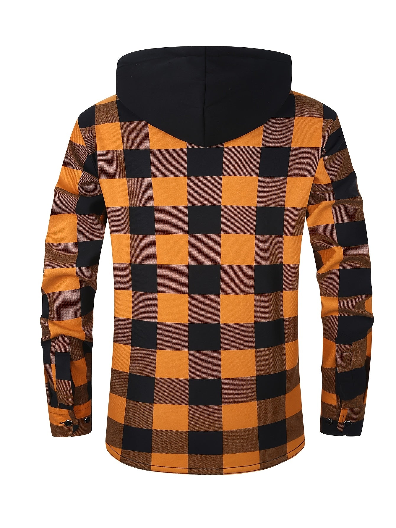 2025 New Men'S Checked Hooded Coat - Comfortable Fleece-Lined, Thick Casual Long Sleeve Top with Pockets, Black And Green Check Design, Ideal for Autumn/Winter, Suitable for Casual Or Professional Attire