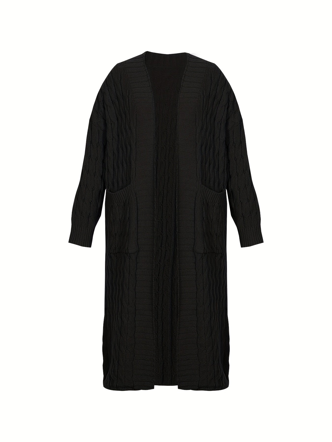 Plus Size, Large Size Twisted Flower Long Cardigan with Large Pockets, Loose Sweater Jacket for Autumn and Winter Fashion, Over the Knee for Outerwear