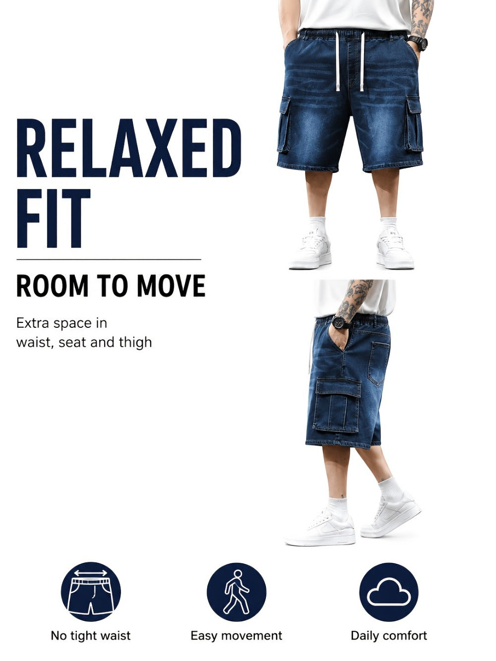 Men's Denim Shorts - Drawstring Waist
