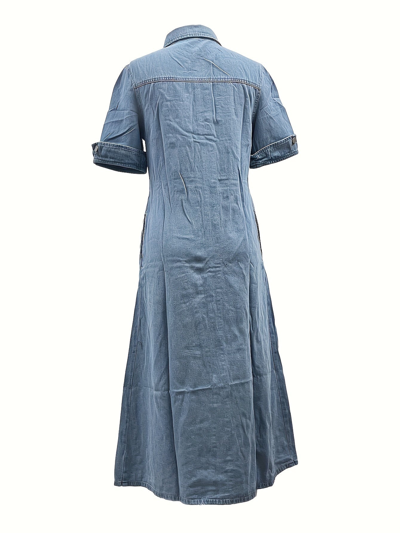 Women's waist a-line Jean Dress Row button V-neck dress