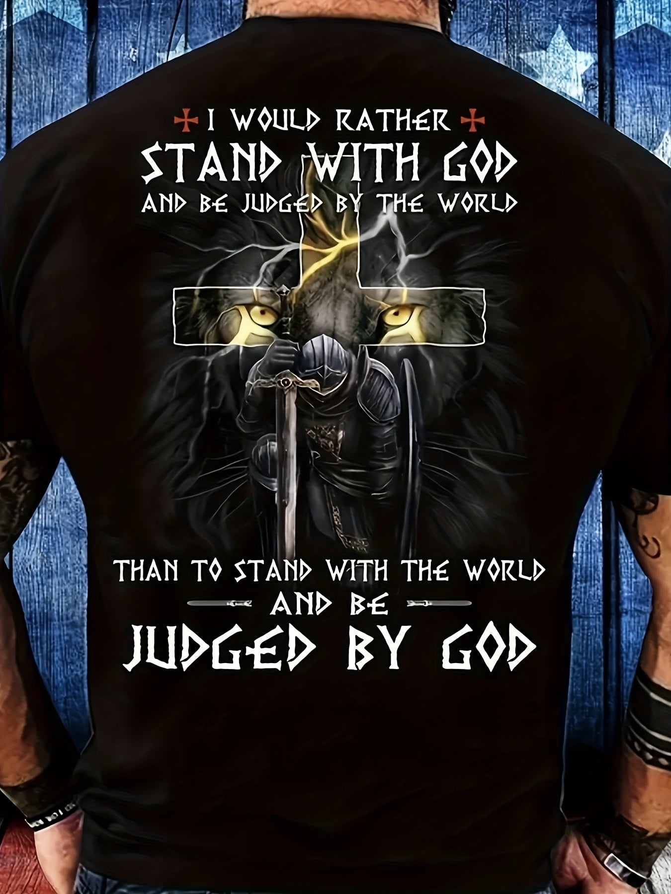 Men'S STAND WITH GOD Graphic Tee - Crew Neck, Regular Fit, Durable Stretch, Ideal for Sports & Casual Wear