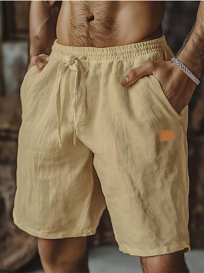 New Shorts, Drawstring Style, Elastic Waist, Solid Color, Breathable, with Pockets, Suitable for Daily Beach And Seaside Wear, Casual Shorts, Men'S Wear