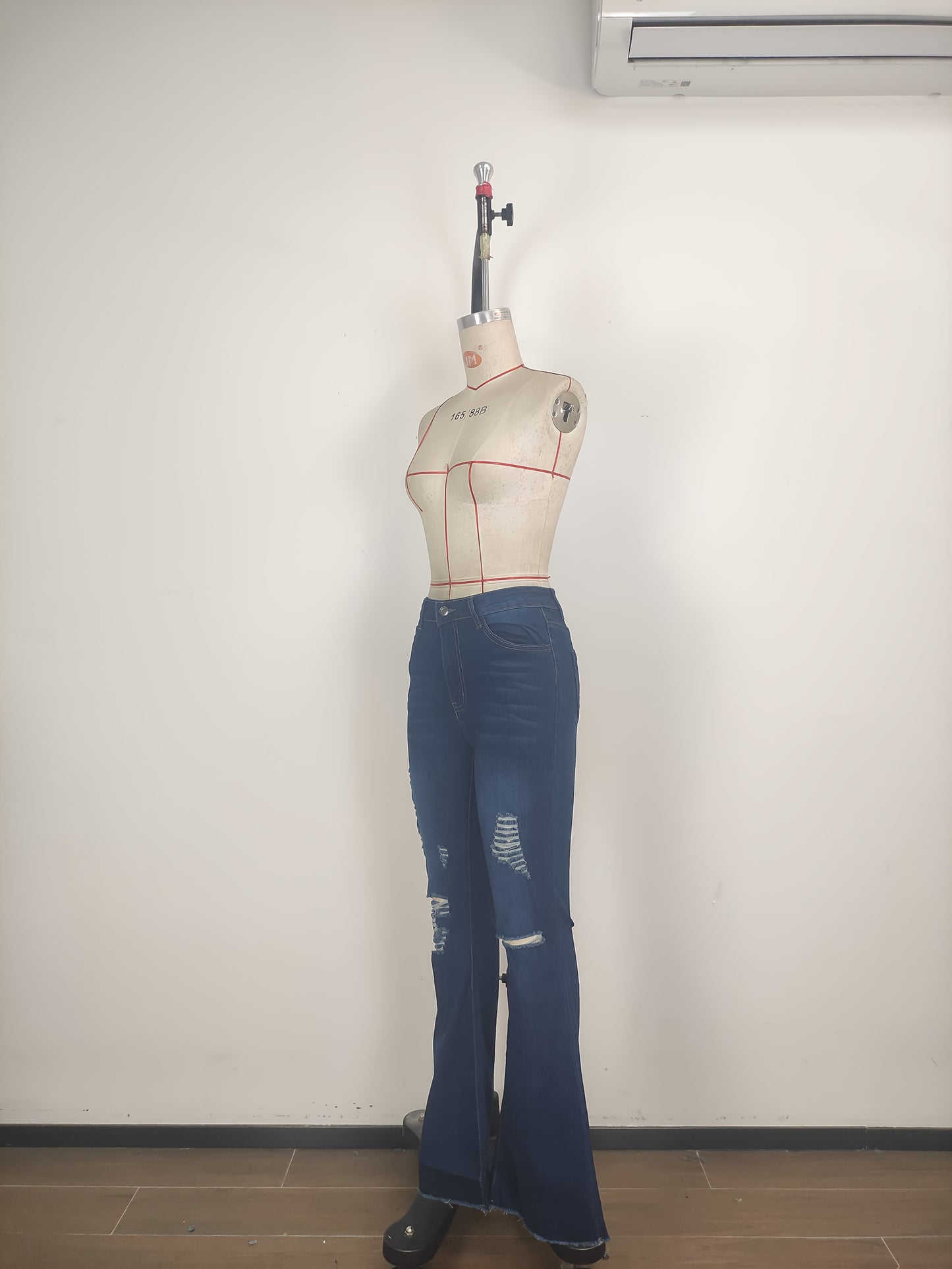 High-Waisted Bootcut Jeans for Women - Classic Blue Stretchy Jeans with a Sexy Distressed Design