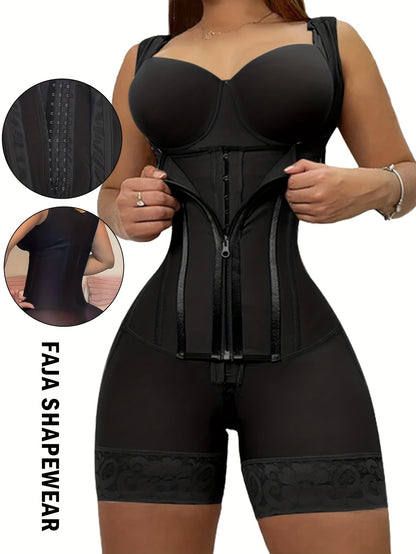 Women Plus Size Tummy Trimmer Control Shapewear Bodysuit, 2-In-1 Waist Trimmer Control Fajas Shapewear. Adjustable Hooks And Zipper Abdomen Trimmer Shapewear