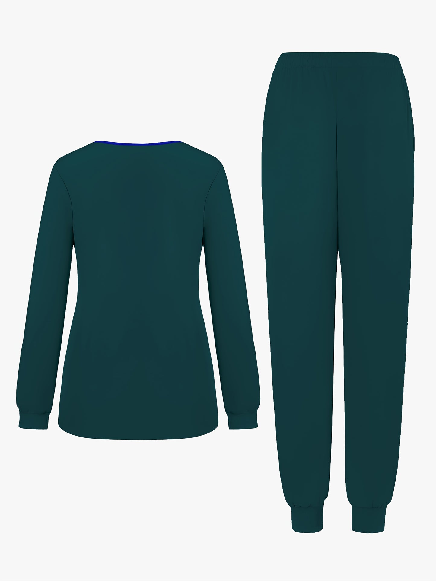 2pcs Women's V-Neck Matte Suit with Long Sleeve Stretch S Uniform Work Clothes Washable Pockets Breathable Elastic Top And Waist Cord Pocket Pants Set