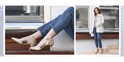 Elegant Women's High Heels, Featuring a Pointed Toe and Stiletto Heel, with an Ankle Strap and Buckle Closure. Stylish Party Heels, Suitable for Parties and Various Occasions., Women Shoes