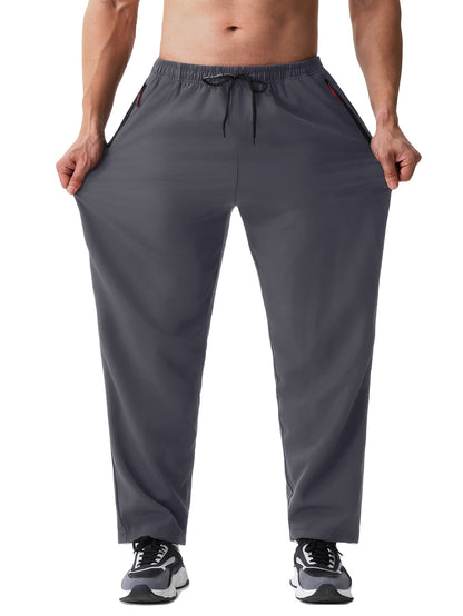 3pcs Men's Big & Tall Lightweight Casual Pants 1XL-7XL, Elastic Waistband with Adjustable Drawstring, Breathable Fast-Dry Wrinkle-Resistant Fabric, Secure Dual Zip Pockets, Comfort Lounge Trousers for Home & Travel, Plain Comfortable Trousers, Breathable
