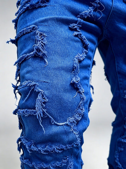 Men's Creative Tassel Decor Straight Fit Jeans, Men's Casual Mid-Rise Elastic Street Style Hip-Hop Skate Rap Jeans for All Seasons