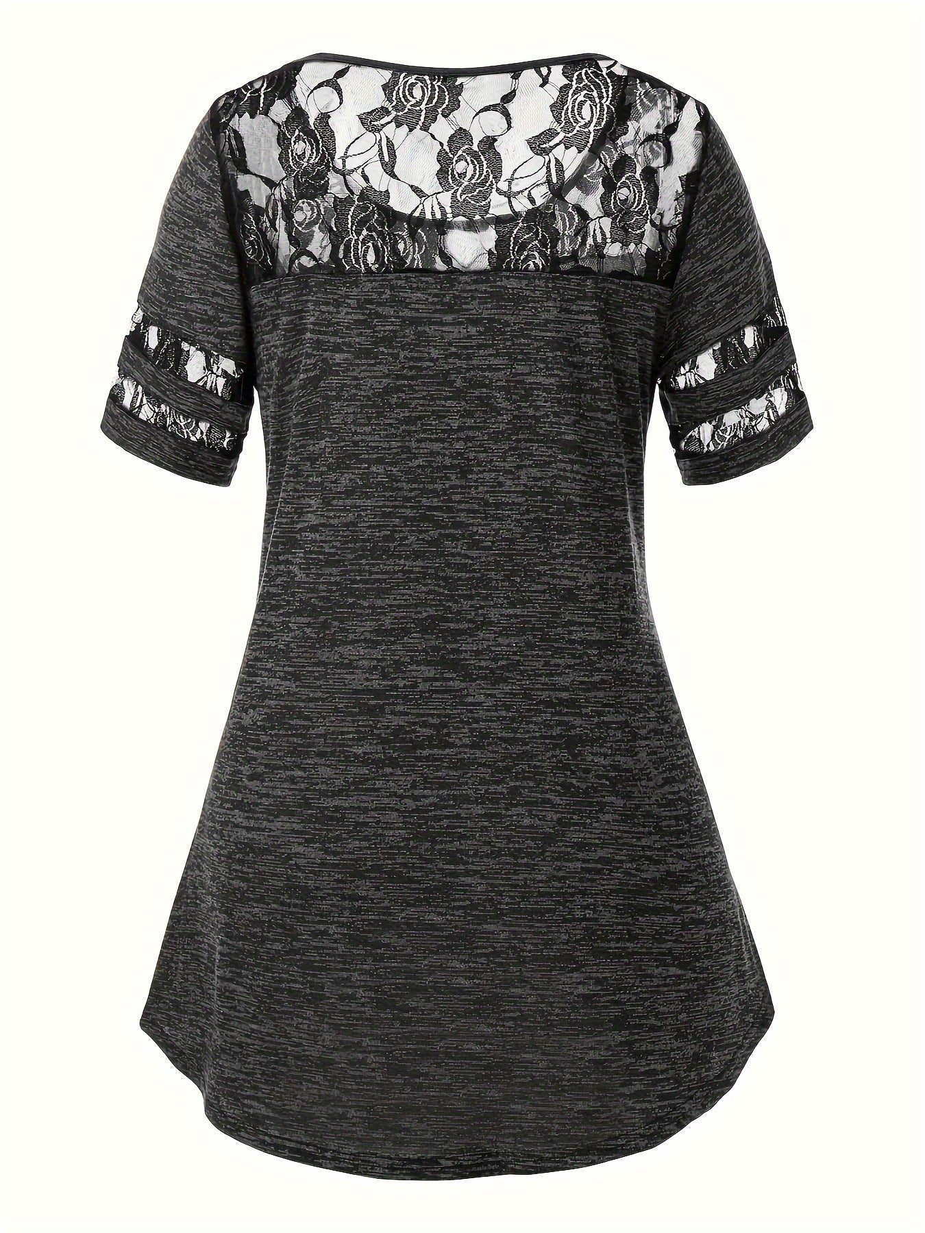 Plus Size - Plus Size - Women'S Plus Size Lace Trim Blouse Tops, Flattering V-Neck Tunic Shirt, Casual Dressy Elegant Tops, Flowy Tunic Top with Lace Sleeves, Comfort Stretch Blouse for Women, Loose Fit Shirt, Sizes XL-5X