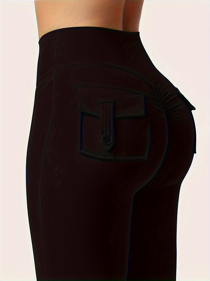 Women's Autumn 3pcs Set, New Style Casual Flared Yoga Pants, Training Flared Trousers, High-Waist Workwear with Belt and Pockets, Sportswear, Halloween Costume, Christmas Apparel