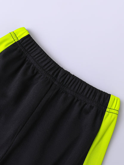 Boys Summer Casual Fashion Letter Sports Pattern Printed Mesh Quick-Drying Breathable Round Neck Short Sleeve T-Shirt and Shorts Casual Two-Piece Set, Lightweight Comfortable Breathable Trendy Versatile Clothing, Suitable Outdoor Sports