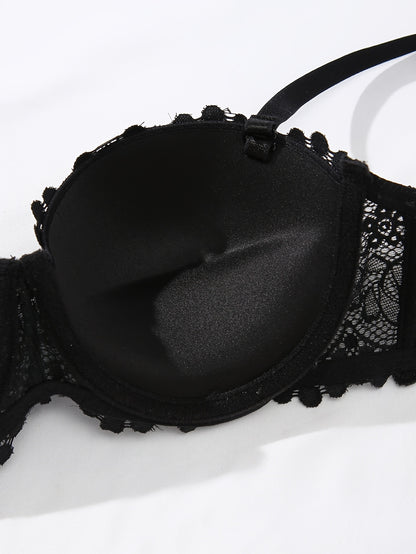 1pc Women'S White Lace Push Up Bra With Adjustable Straps, Floral Lace Bra With U-shaped Straps, Suitable For Everyday Occasions