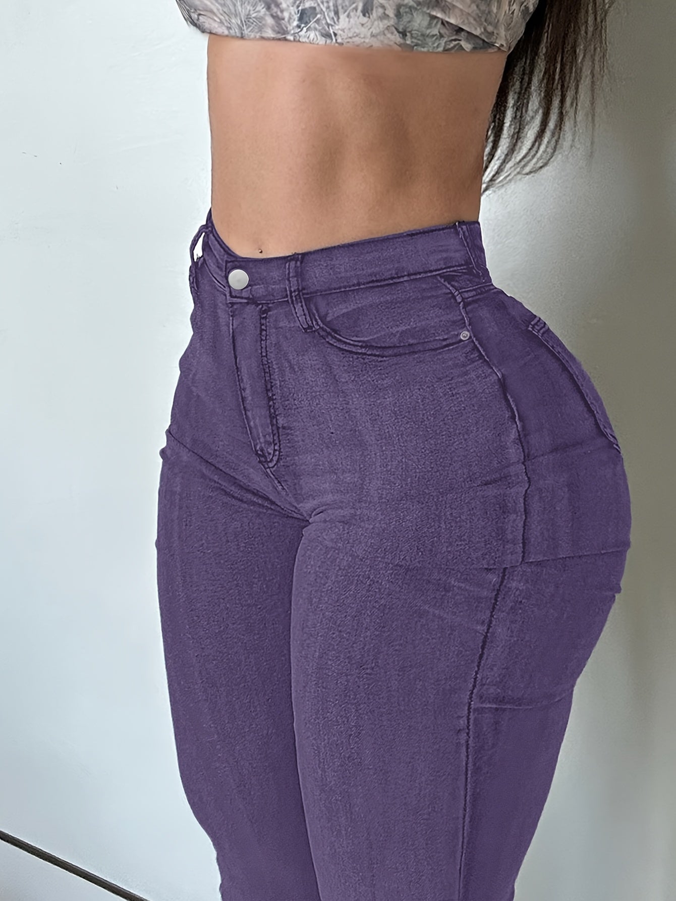 Women'S High Stretch Flare Zipper Jeans - Solid Color Street Style with Pockets, Four Seasons Comfortable Machine Washable Fabric, Functional Fashion Design, Comfortable Fit