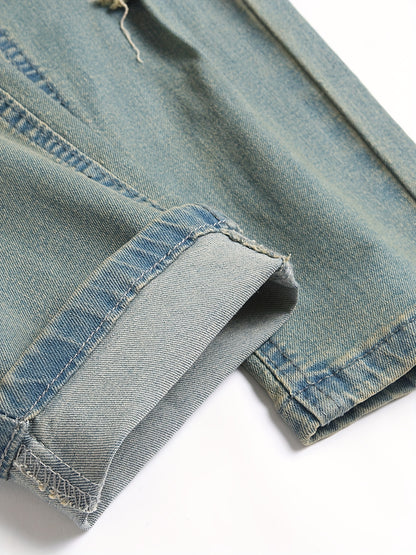 Men's Bright Yellow Denim Floral Graphic Jeans - product view 5