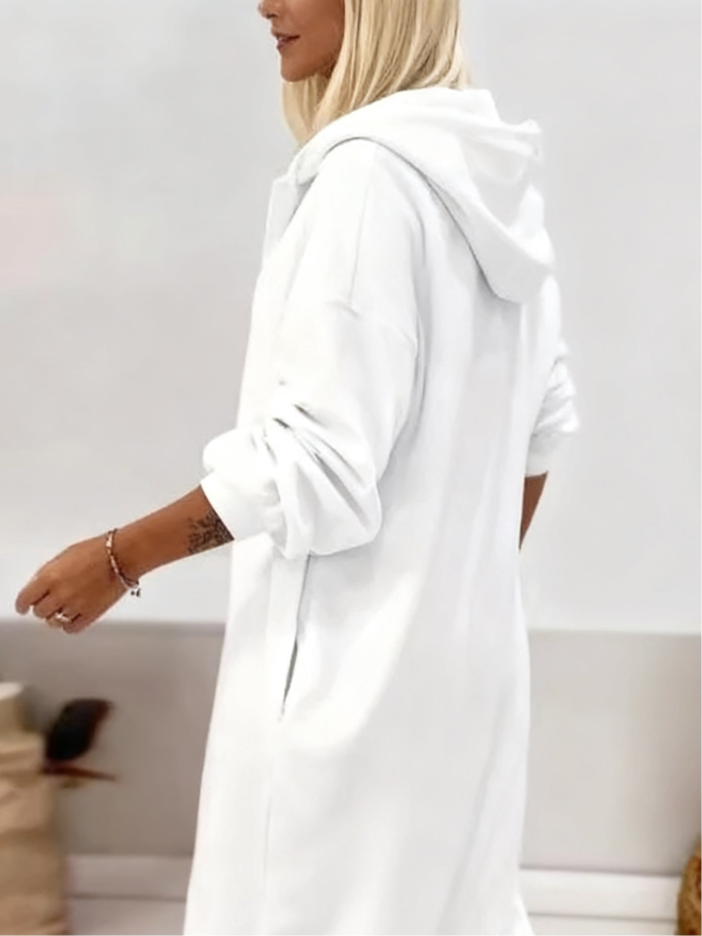 Hooded Pullover Dress | Solid Color Slit Hem Design, Autumn Winter Long Home Lounge Wear, Comfortable Loungewear Collection, Women'S Loungewear by SCACTO