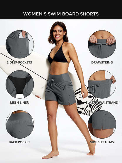 High Waisted Swim Board Shorts for Women 50+ Quick Dry Women'S Swim Trunks Bottoms with Liner Zipper Pockets