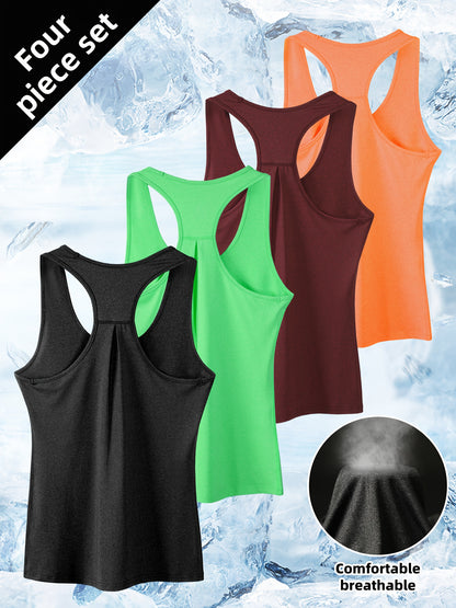New 4pcs Set of Sleeveless Racerback Tank Tops for Women, Suitable for Sports, Running, And Yoga, Featuring Quick-Dry Fabric for Summer