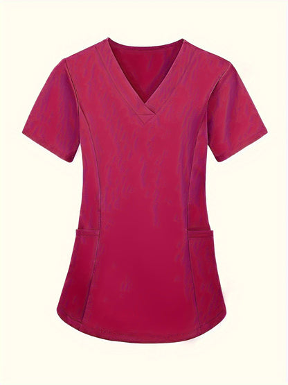 Fashion Casual V-neck Women's Work Clothes Care Comfortable Sweat-absorbing Brush Clothes Set, Fashion Short-sleeved Beauty Salon Medical Wash Clothes Work Clothes