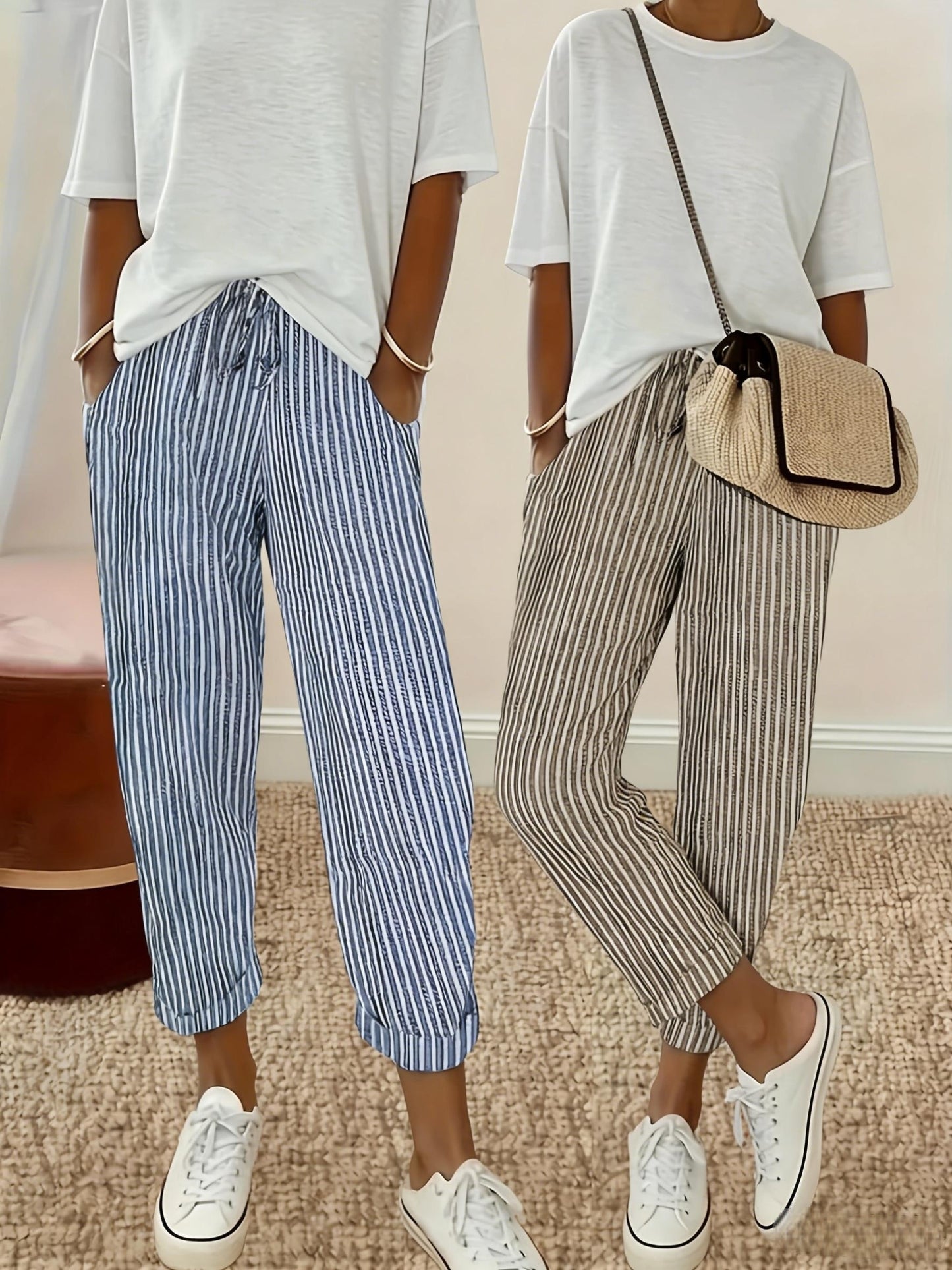 Two-Pack - Color Striped Casual Nine-Pants