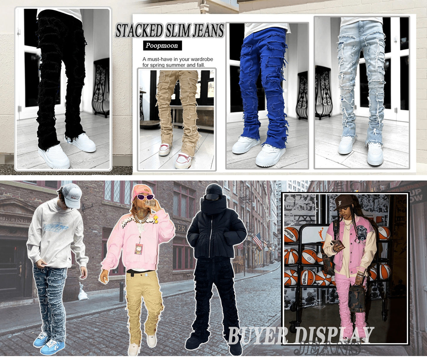 Men's Creative Tassel Decor Straight Fit Jeans, Men's Casual Mid-Rise Elastic Street Style Hip-Hop Skate Rap Jeans for All Seasons