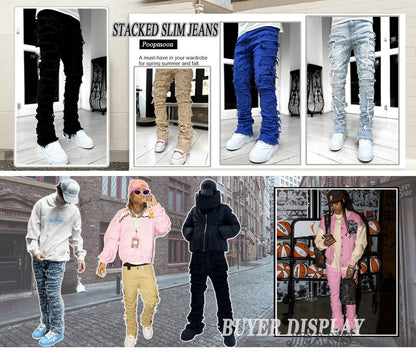Men's Creative Tassel Decor Straight Fit Jeans, Men's Casual Mid-Rise Elastic Street Style Hip-Hop Skate Rap Jeans for All Seasons
