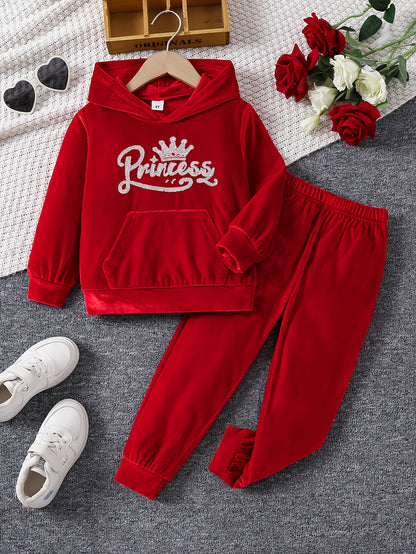 Randomly Distribute 2 Sets of 6 Colors, Including Girls' Autumn And Winter Long Sleeved Hooded Embroidered Hoodie And Solid Color Long Pants Set, Suitable for Outdoor Activities in Autumn/Winter, Including Solely The Top And Pants