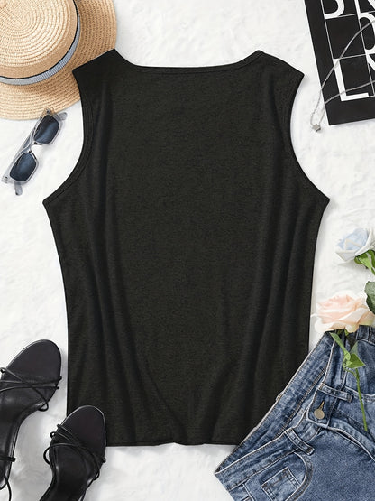 [Lightweight Summer Tops] Flower Pattern Print Crew-Neck Vest, Casual Sleeveless Women's Tops, Lightweight And Breathable, Suitable For Summer And Spring, Women's Clothing