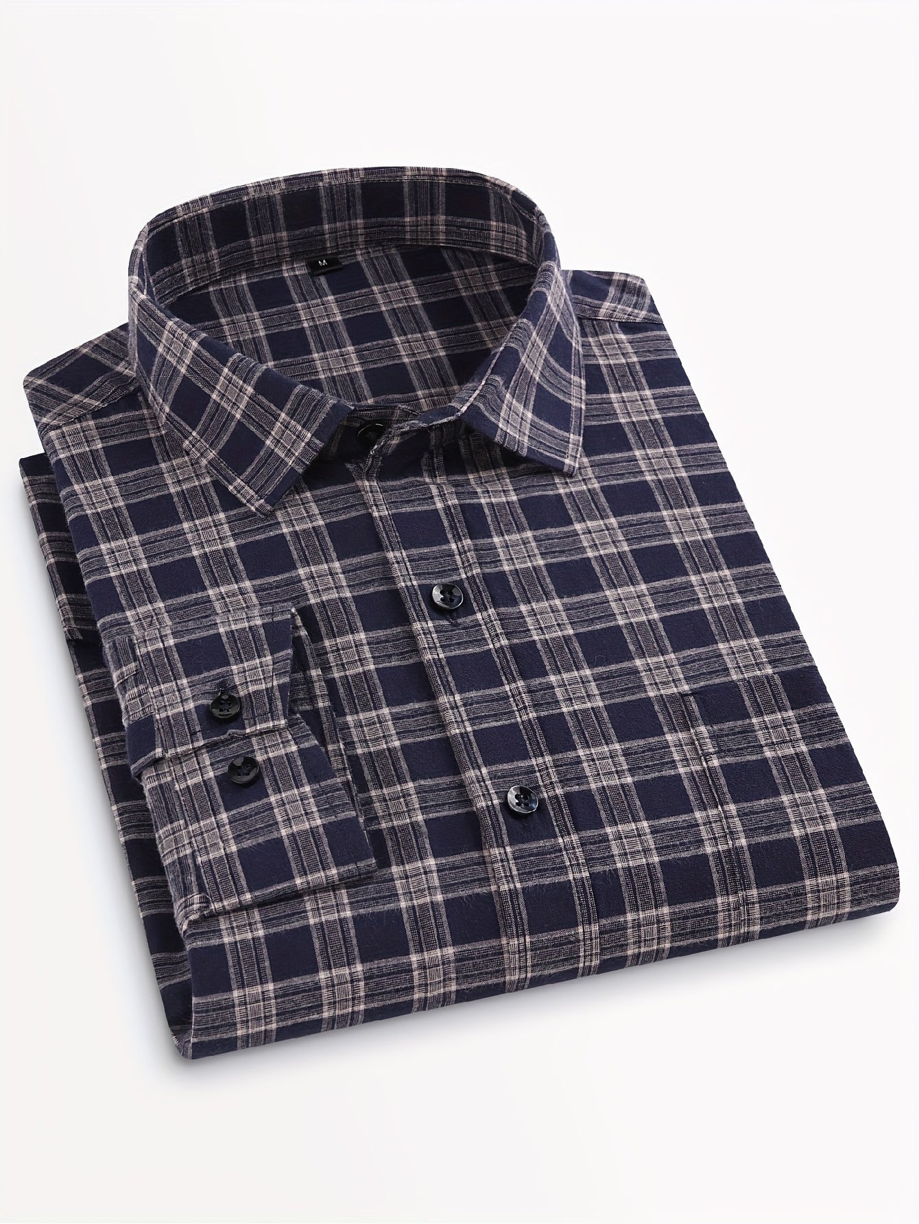 ! Men's Plaid Long Sleeve Shirt - Casual Button- with Pocket, 50% Cotton 50% Polyester, Comfortable Street Style & Commute Essential Fall Wardrobe