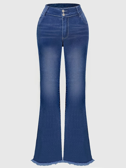 Women'S Denim Trousers Featuring Black Irregular Graphic Embroidery, a Spacious Back Pocket, High Waist, Flared Design, Durable Contrasting Color Wash, And Cat Whiskers, Embodying a Sophisticated Retro Aesthetic