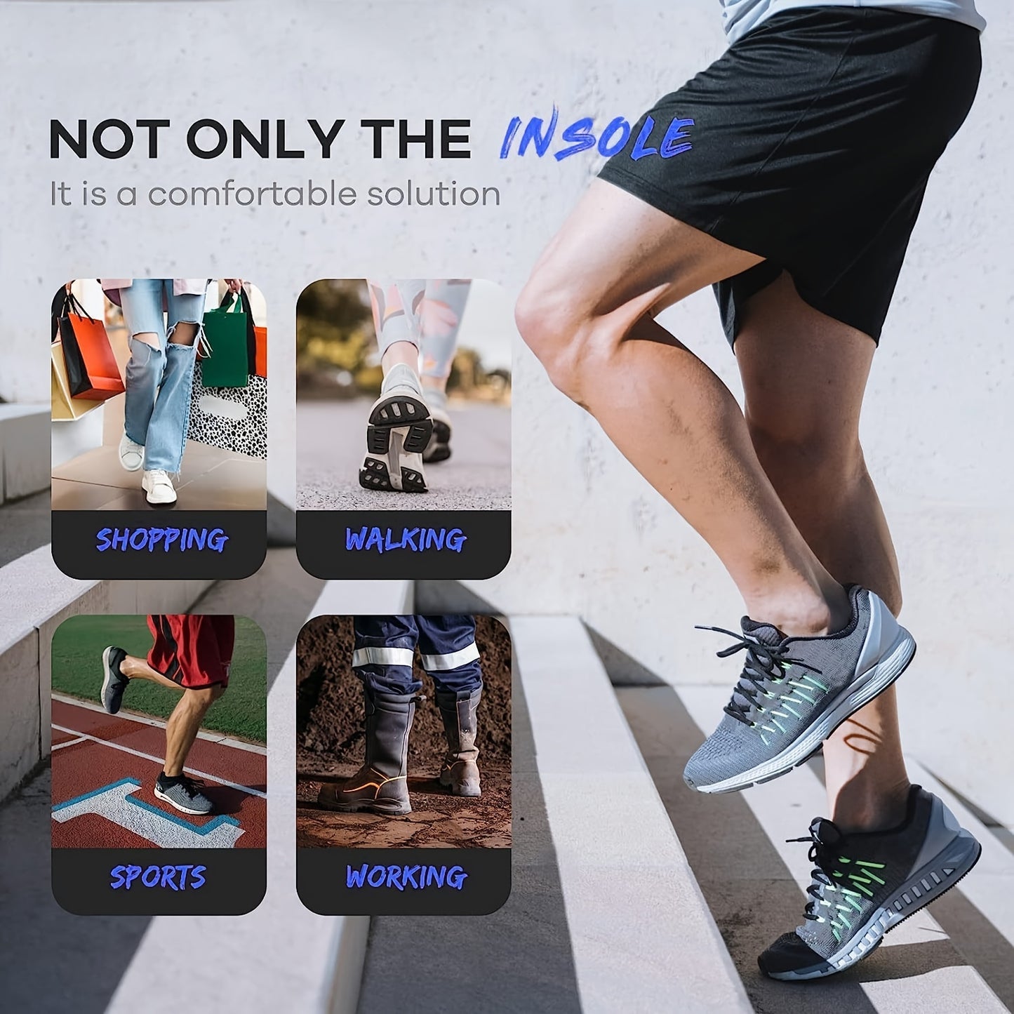 Robust Ergonomic Insoles with Arch Support Suitable for Both Men And Women, Made from Breathable And Durable PU Material. Designed for Heel Stability, These Insoles Are Ideal for Sneakers And Work Boots