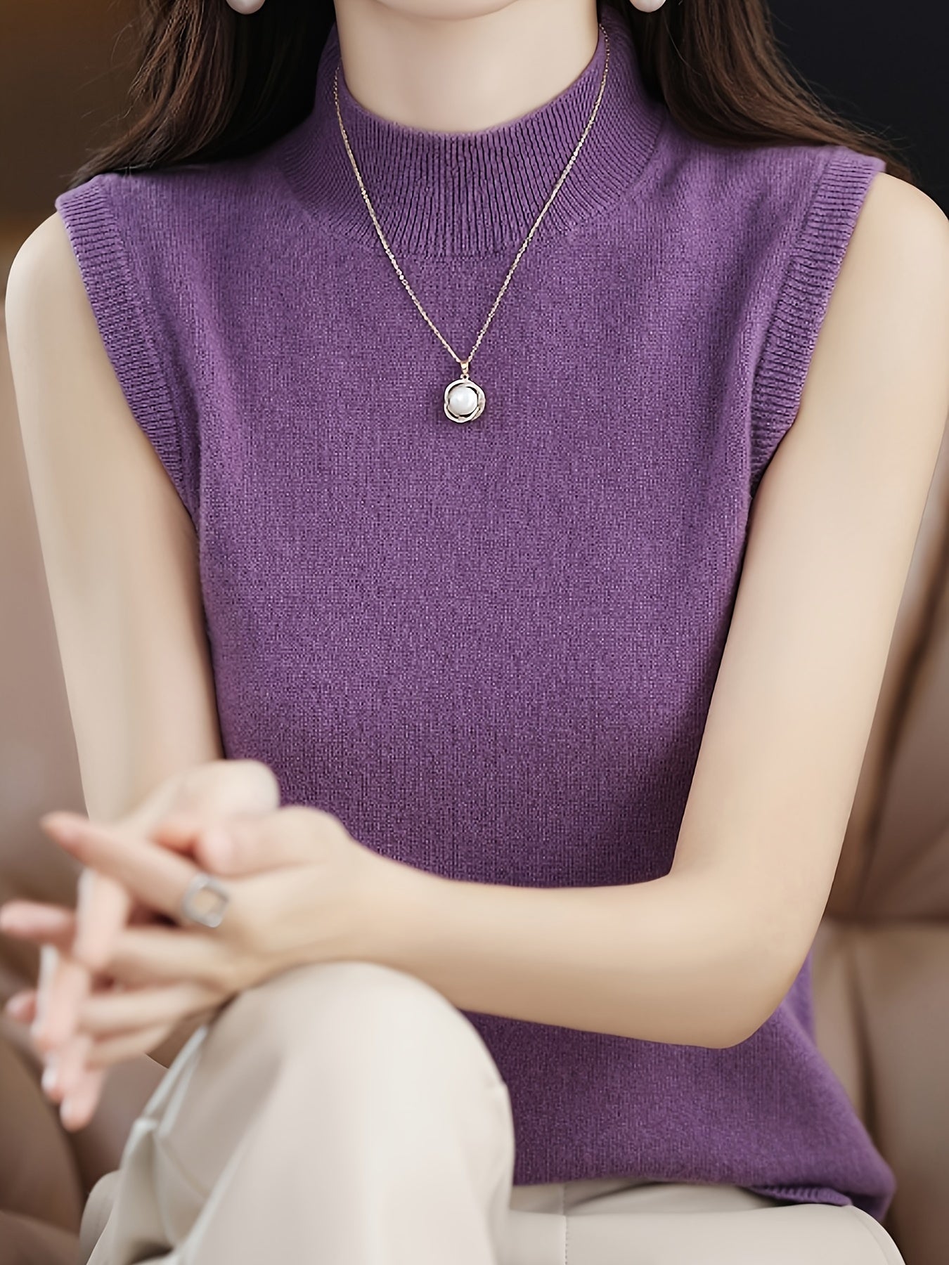 New Women's Vest Women Spring Summer Slim Ladies Short Solid Color All Matching Half High Neck with Sleeveless Top Festive Atmosphere Clothing