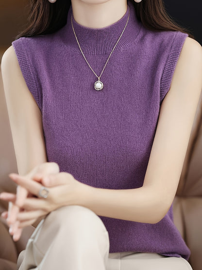 New Women's Vest Women Spring Summer Slim Ladies Short Solid Color All Matching Half High Neck with Sleeveless Top Festive Atmosphere Clothing