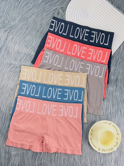 6pcs Ladies Seamless Breathable Hip Lifting Christmas Boxer Pants English Multi-color High Waist Elegant Super Elastic Quadrangle Panties