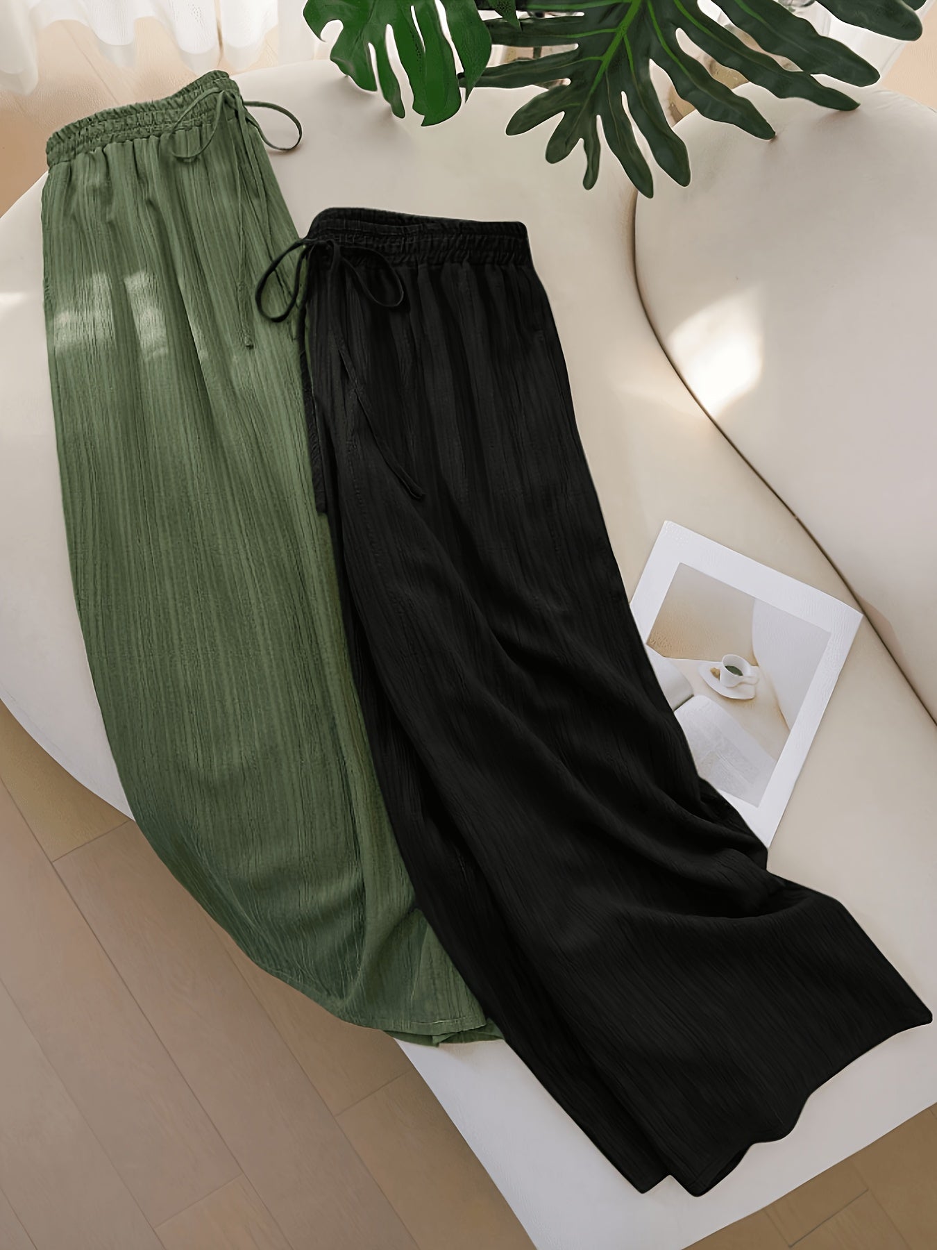 Women's 2pack Black + White Pleated Wide-Leg Pants - product view 31