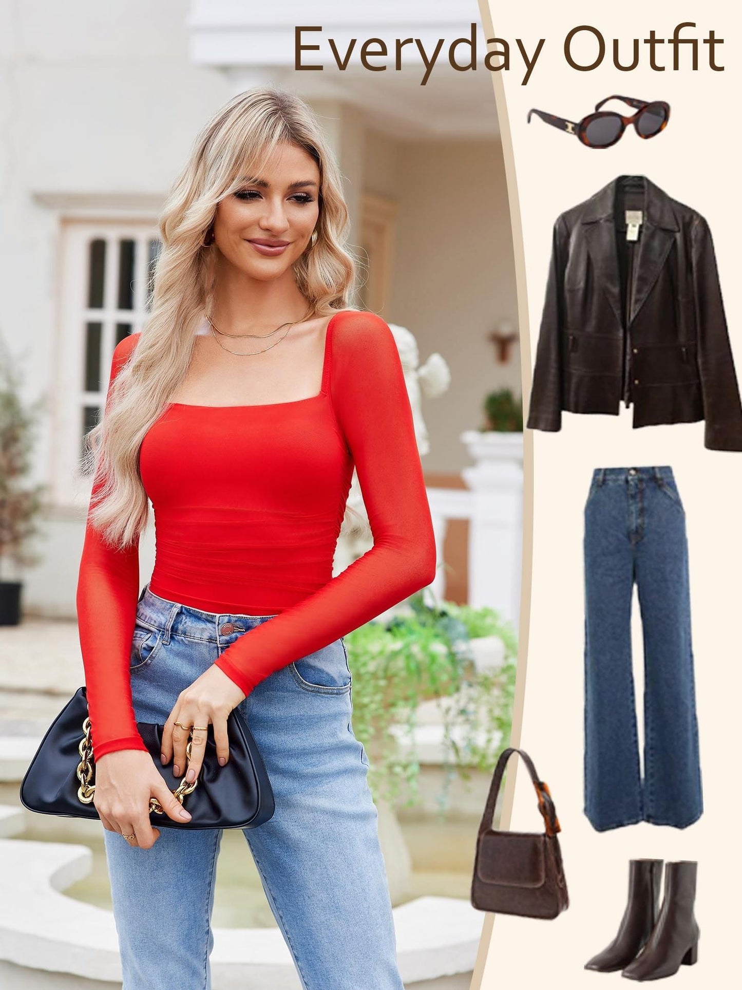 Women'S Square Neck Mesh Long Sleeve Bodysuit Shirts Ruched Body Suit Sexy Sheer Tops Date Night Outfit