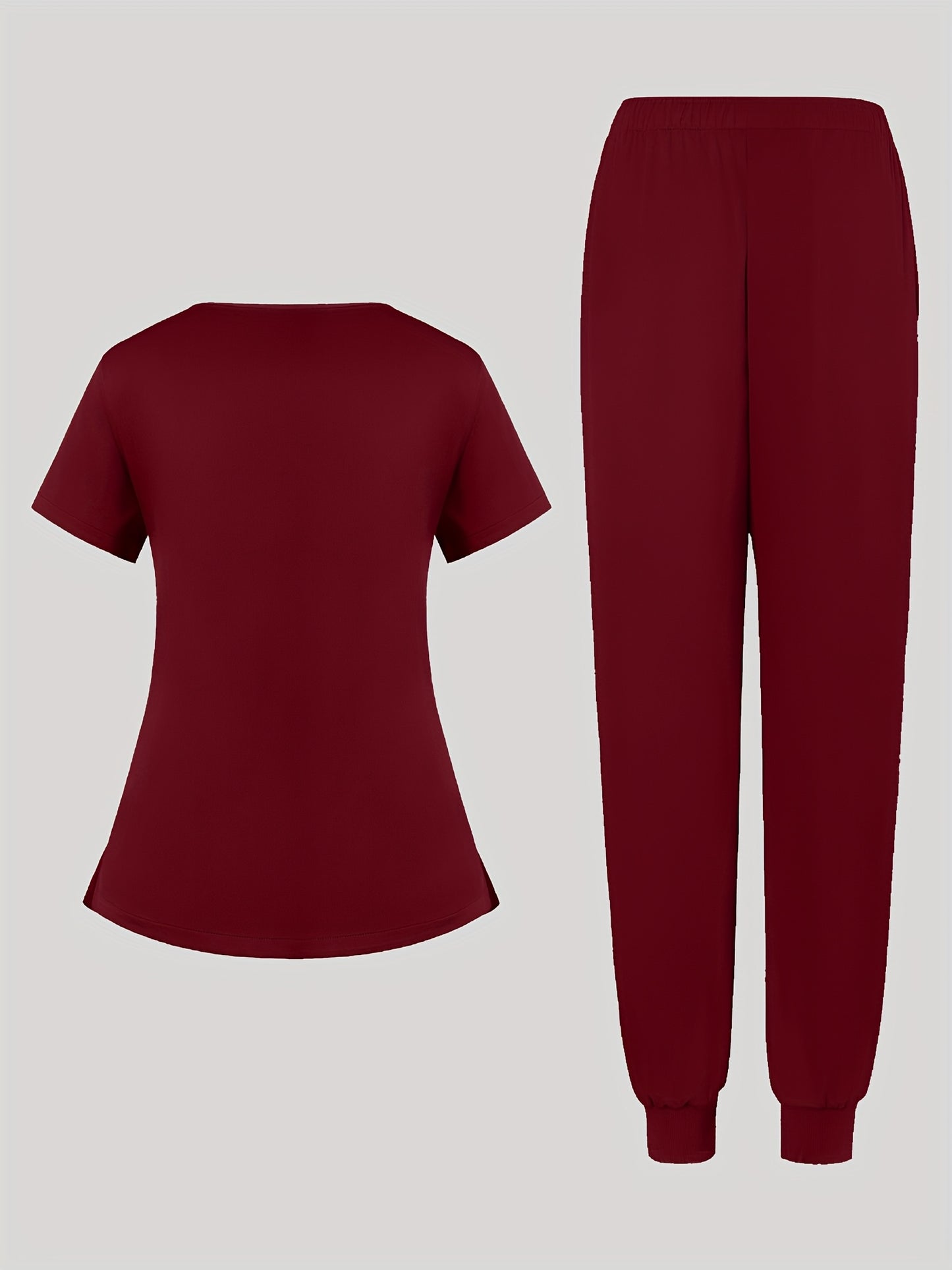 2pcs Set Of Women's V-neck Matte Breathable S Uniform Pocket Hand Washing Work Clothes Brush Hand Clothes Tying Feet Pants Set